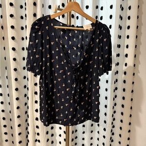 Floral V-Neck Women's Top - Black